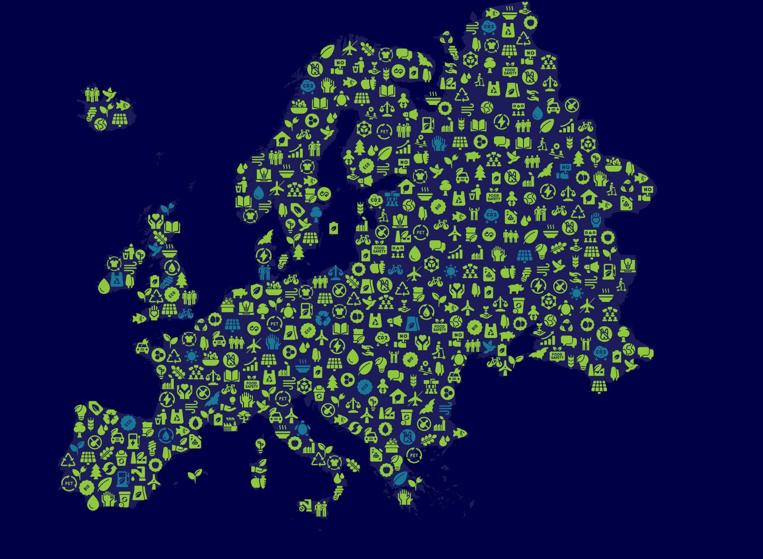 Key visual of the #Green4Europe Incubation Programme: a map of Europe, built out of icons.
